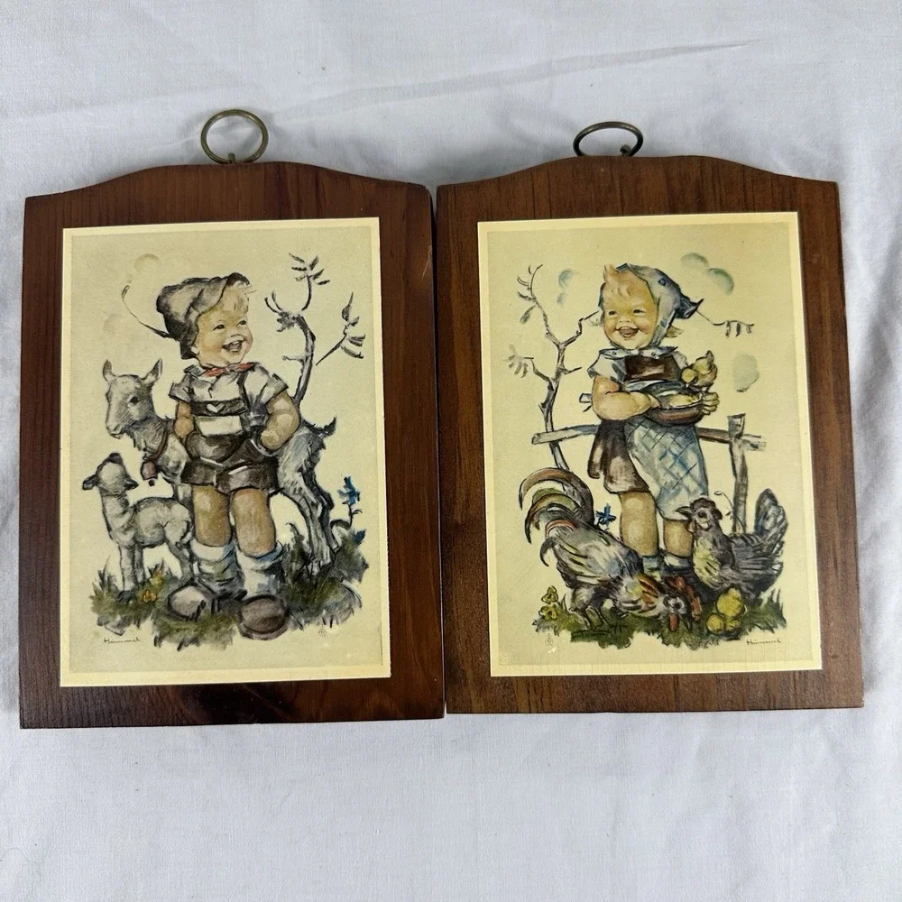 Vintage Set of 2 Hummel Wood Wall Plaques 5